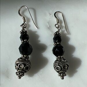 Sterling Silver and Black Bead Drop Earrings